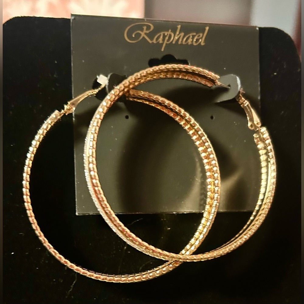NWT Raphael Gold Rhinestone Inlay Large Hoop Earrings​​ - Picture 2 of 5